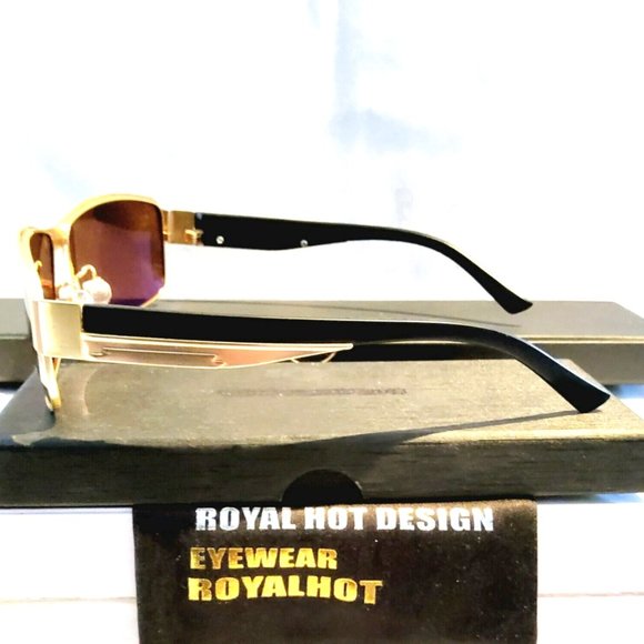 Unisex Polarized Sunglasses Gold Metal Finish 100%UV Rectangle Amber Lens 61mm main image 4